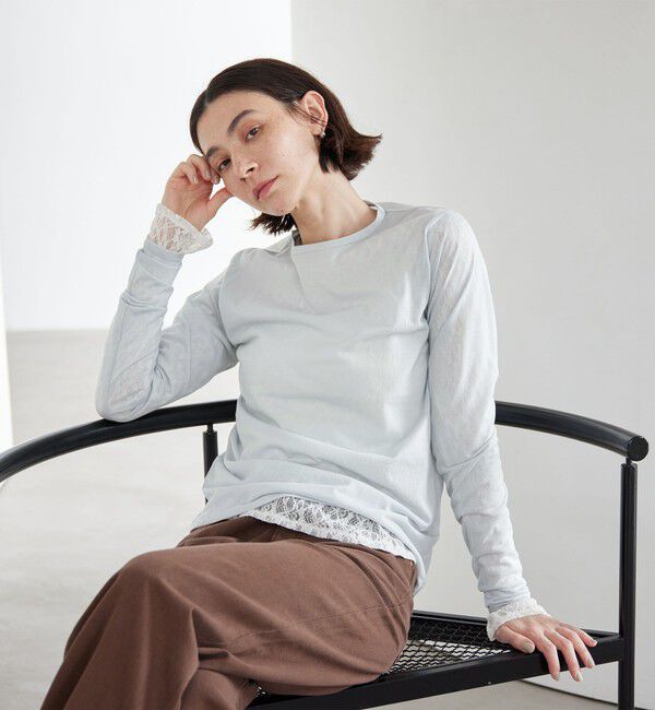 BEAUTY&YOUTH UNITED ARROWS「コットンナイロン天竺 シアー クルーネック Tシャツ」|Tシャツ・カットソー|LT.BLUE