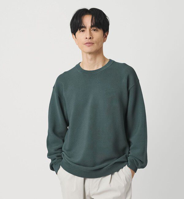 BEAUTY&YOUTH UNITED ARROWS「パール ステッチ フォルム クルーネック ニット ウォシャブル」|ニット・セーター|DK.GREEN