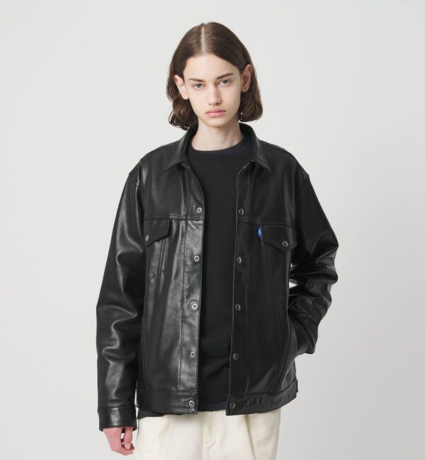 NICE WEATHER「＜NICE WEATHER＞バッファローレザー トラッカージャケット」|その他|BLACK