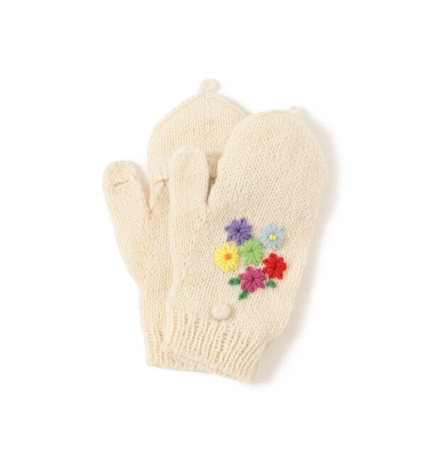 BEAMSBOY「手編み フラワー刺繍 ミトン」|手袋|
