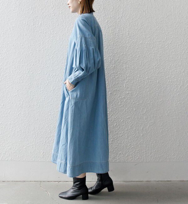 SHIPS any「SHIPS any: ライトオンス デニム オープンカラー テントライン ワンピース」|ワンピース|