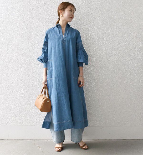 SHIPS any「SHIPS any: ライトオンス デニム オープンカラー テントライン ワンピース」|ワンピース|