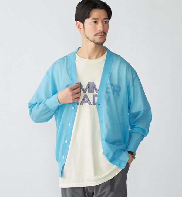 SHIPS「BENCH MARKING SHIRT: シアー ニット Vカーディガン」|カーディガン|ライトブルー