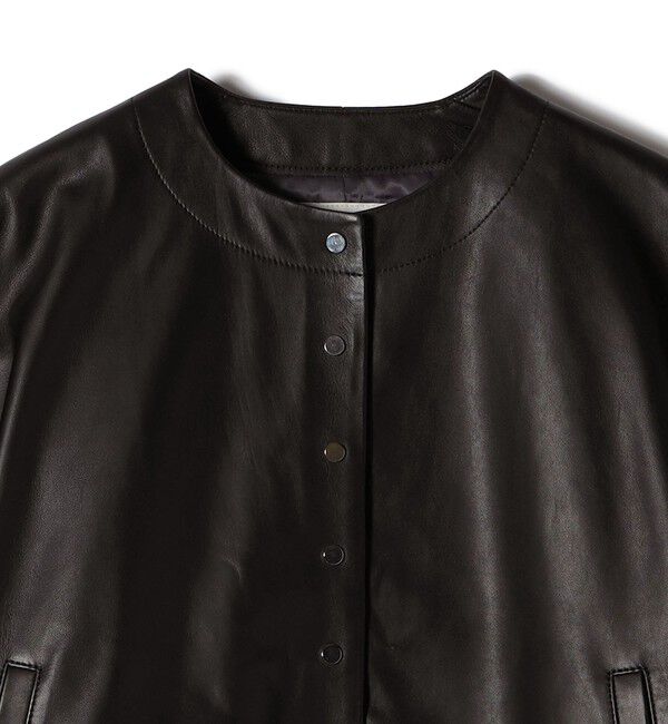 SHIPS for women「SHEEP レザー ノーカラー ブルゾン」|ノーカラージャケット|