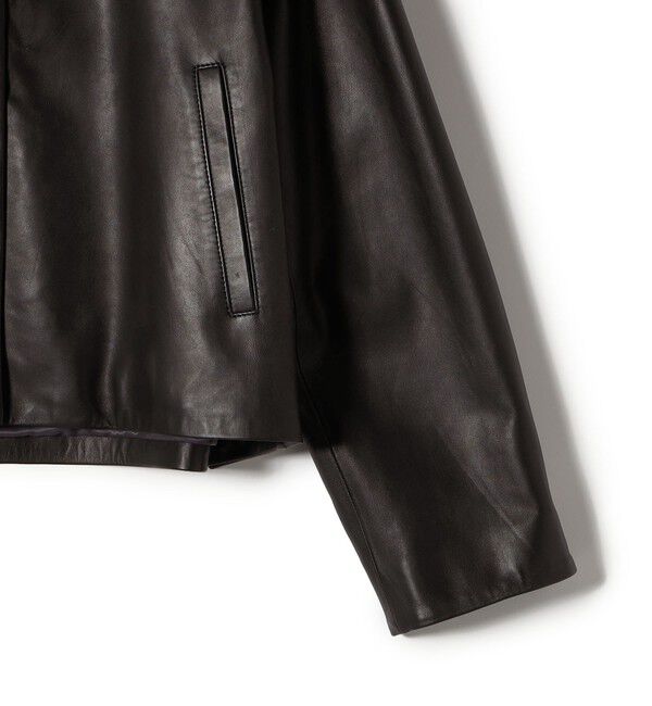 SHIPS for women「SHEEP レザー ノーカラー ブルゾン」|ノーカラージャケット|