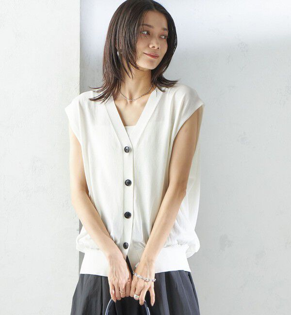 SHIPS for women「〈接触冷感 / 手洗い可能〉アイスコットン フレンチ スリーブ ジレ カーディガン」|ベスト・ジレ|