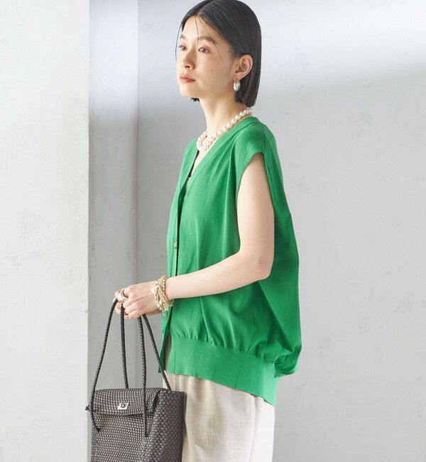 SHIPS for women「〈接触冷感 / 手洗い可能〉アイスコットン フレンチ スリーブ ジレ カーディガン」|ベスト・ジレ|