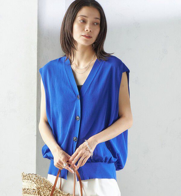 SHIPS for women「〈接触冷感 / 手洗い可能〉アイスコットン フレンチ スリーブ ジレ カーディガン」|ベスト・ジレ|ブルー