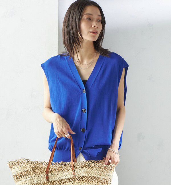 SHIPS for women「〈接触冷感 / 手洗い可能〉アイスコットン フレンチ スリーブ ジレ カーディガン」|ベスト・ジレ|