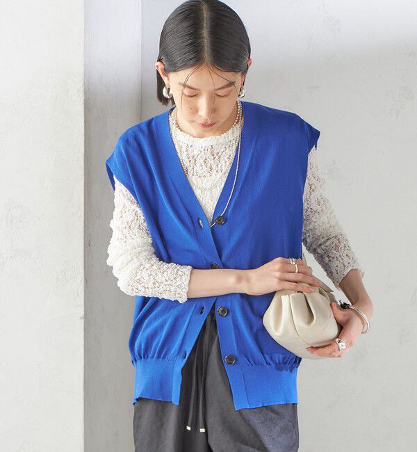 SHIPS for women「〈接触冷感 / 手洗い可能〉アイスコットン フレンチ スリーブ ジレ カーディガン」|ベスト・ジレ|