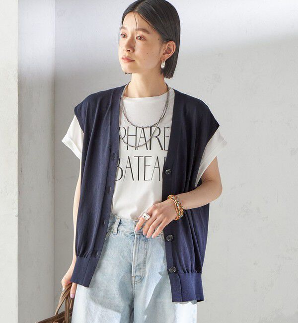 SHIPS for women「〈接触冷感 / 手洗い可能〉アイスコットン フレンチ スリーブ ジレ カーディガン」|ベスト・ジレ|