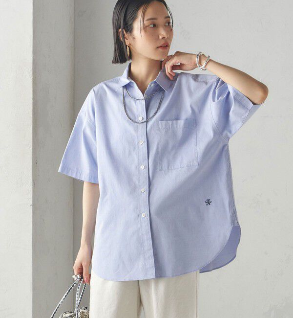 SHIPS for women「〈洗濯機可能〉オックス 刺繍 ショート スリーブ シャツ」|シャツ・ブラウス|ブルー
