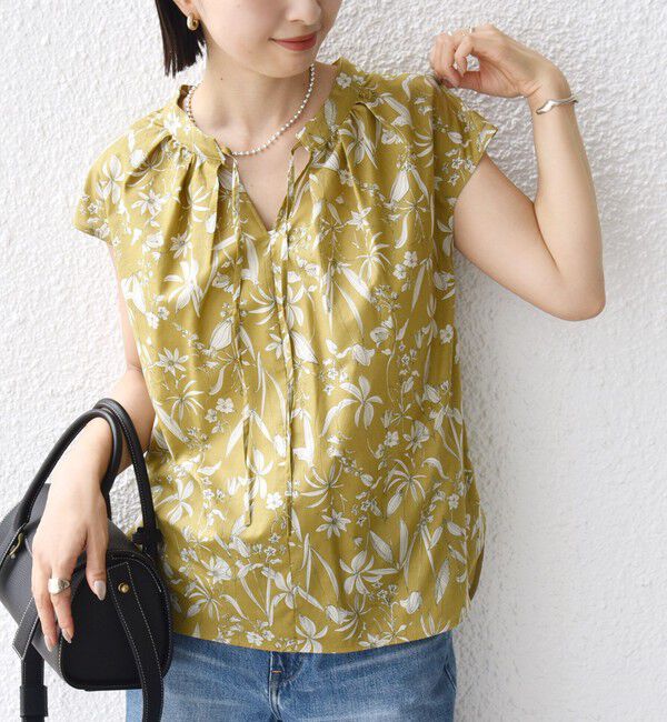 SHIPS for women「〈手洗い可能〉綿 ローン ボタニカル プリント フレンチ スリーブ ブラウス」|シャツ・ブラウス|キャメル