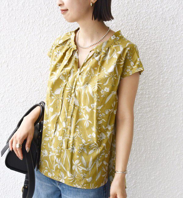 SHIPS for women「〈手洗い可能〉綿 ローン ボタニカル プリント フレンチ スリーブ ブラウス」|シャツ・ブラウス|