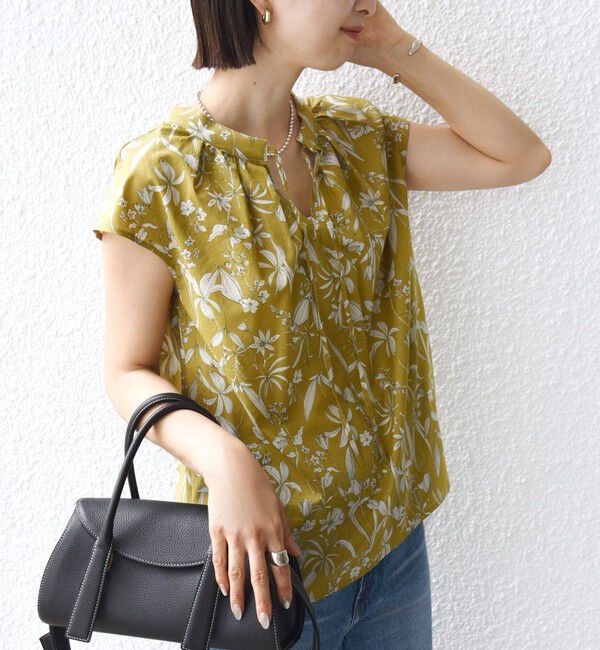 SHIPS for women「〈手洗い可能〉綿 ローン ボタニカル プリント フレンチ スリーブ ブラウス」|シャツ・ブラウス|