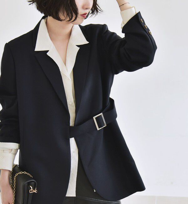 quaranciel「quaranciel:〈洗濯機可能〉ダブルクロス ベルト デザイン 3way テーラード ジャケット」|テーラードジャケット|