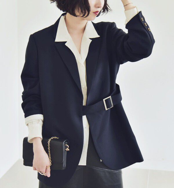 quaranciel「quaranciel:〈洗濯機可能〉ダブルクロス ベルト デザイン 3way テーラード ジャケット」|テーラードジャケット|