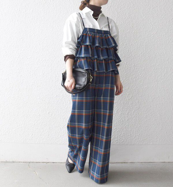 SHIPS any「SHIPS any:〈洗濯機可能〉チェック フリル ティアード サロペット」|オールインワン|