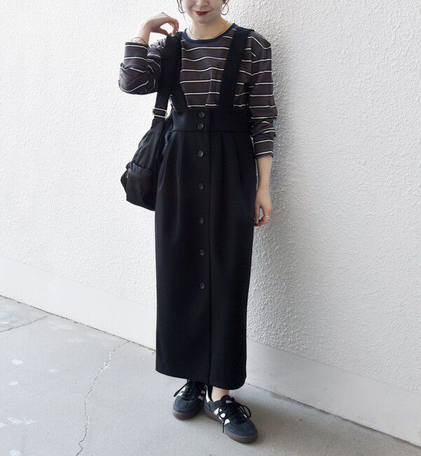 SHIPS any「SHIPS any:〈洗濯機可能〉ジャージー ハイウエスト Iライン ジャンパースカート」|ジャンパースカート|ブラック