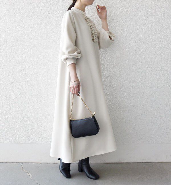 SHIPS any「SHIPS any:〈洗濯機可能〉ダブルクロス フリル パフ スリーブ ワンピース［NAVY BLUE］」|ワンピース|