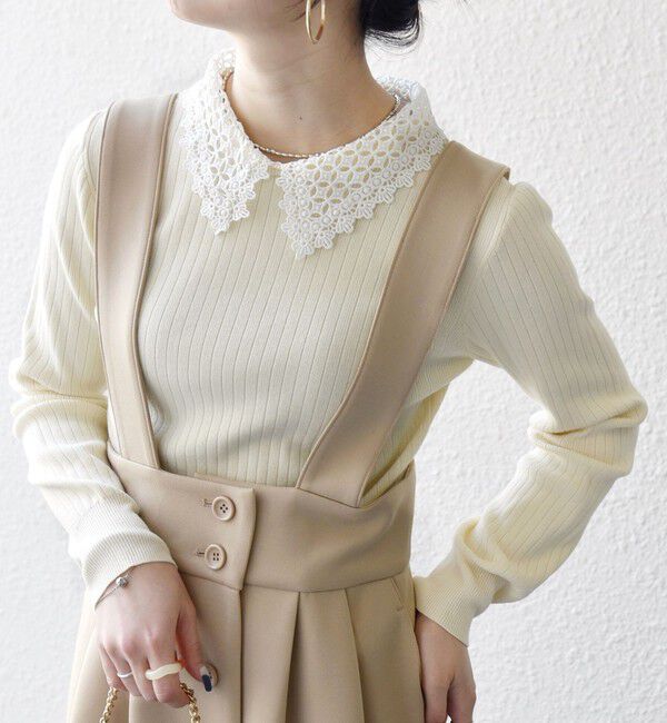 SHIPS any「SHIPS any:〈手洗い可能〉2WAY レース カラー リブ ニット プルオーバー」|ニット・セーター|ナチュラル