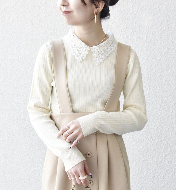SHIPS any「SHIPS any:〈手洗い可能〉2WAY レース カラー リブ ニット プルオーバー」|ニット・セーター|