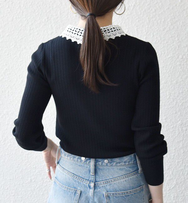 SHIPS any「SHIPS any:〈手洗い可能〉2WAY レース カラー リブ ニット プルオーバー」|ニット・セーター|