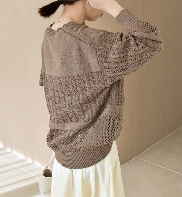 quaranciel「quaranciel:〈手洗い可能〉透かし編み スキッパー ニット プルオーバー」|ニット・セーター|