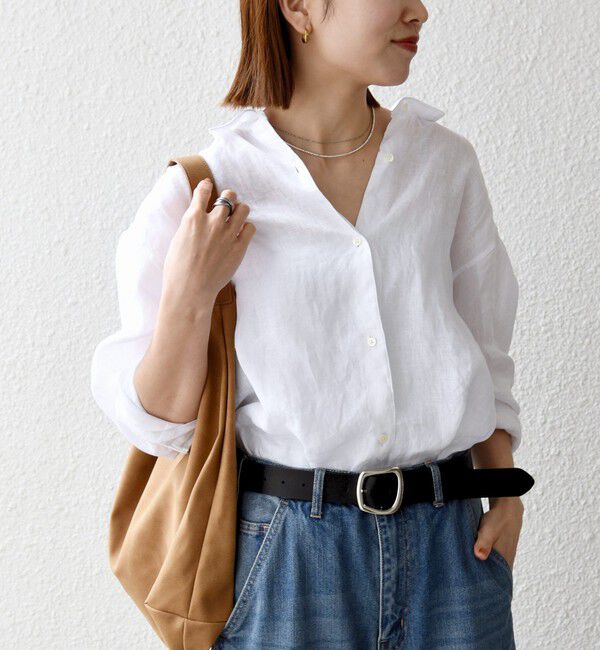 SHIPS any「SHIPS any:〈洗濯機可能〉リネン 刺繍 レギュラー ルーズ シャツ」|シャツ・ブラウス|