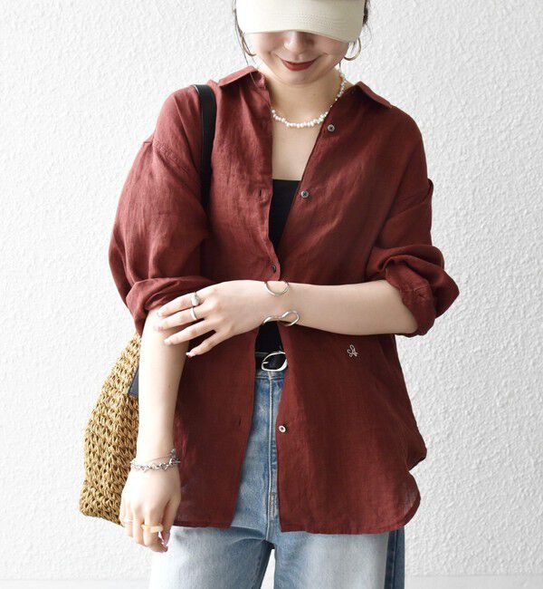 SHIPS any「SHIPS any:〈洗濯機可能〉リネン 刺繍 レギュラー ルーズ シャツ」|シャツ・ブラウス|