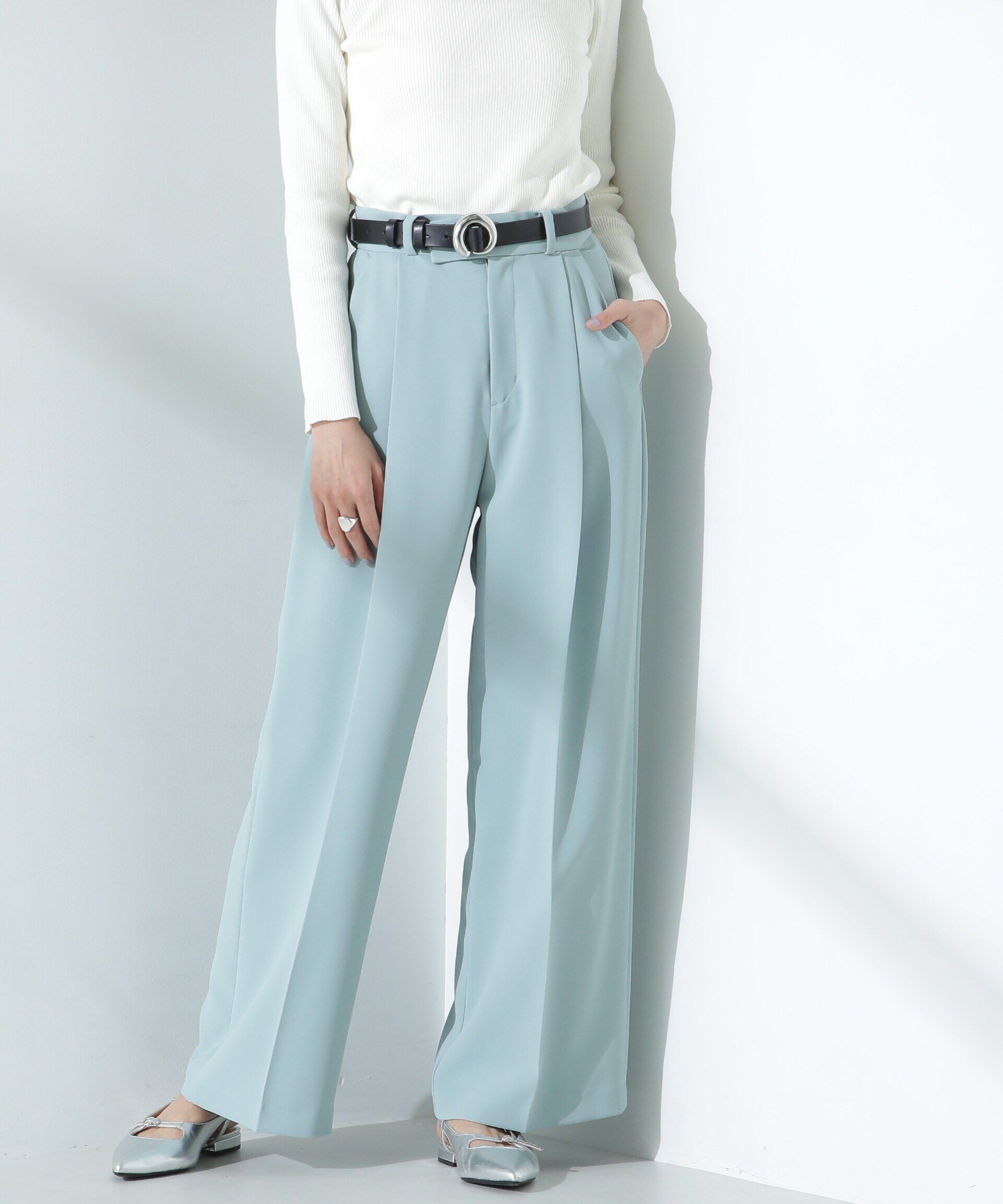 nano･universe「ツイルワイドスラックス」|チノ|ミント2