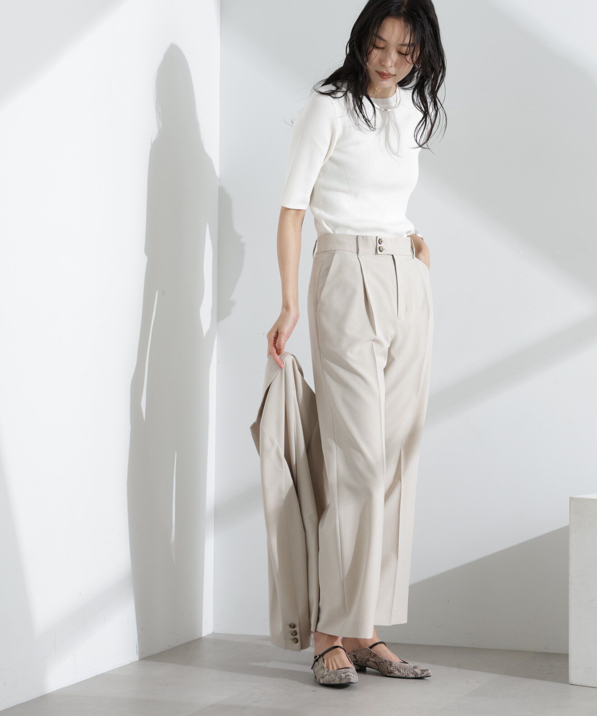 nano･universe「ライトファンクション タックセミワイドパンツ(セットアップ可)」|チノ|