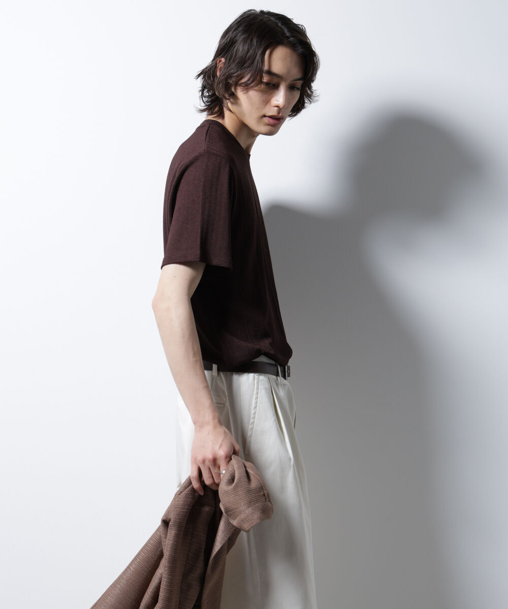 nano･universe「｢Damerino｣ヘリンボンクルーネックTシャツ/防シワ・吸水速乾・UVカット」|Tシャツ・カットソー|