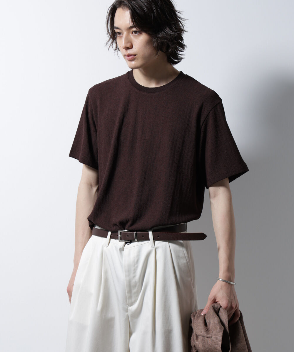 nano･universe「｢Damerino｣ヘリンボンクルーネックTシャツ/防シワ・吸水速乾・UVカット」|Tシャツ・カットソー|