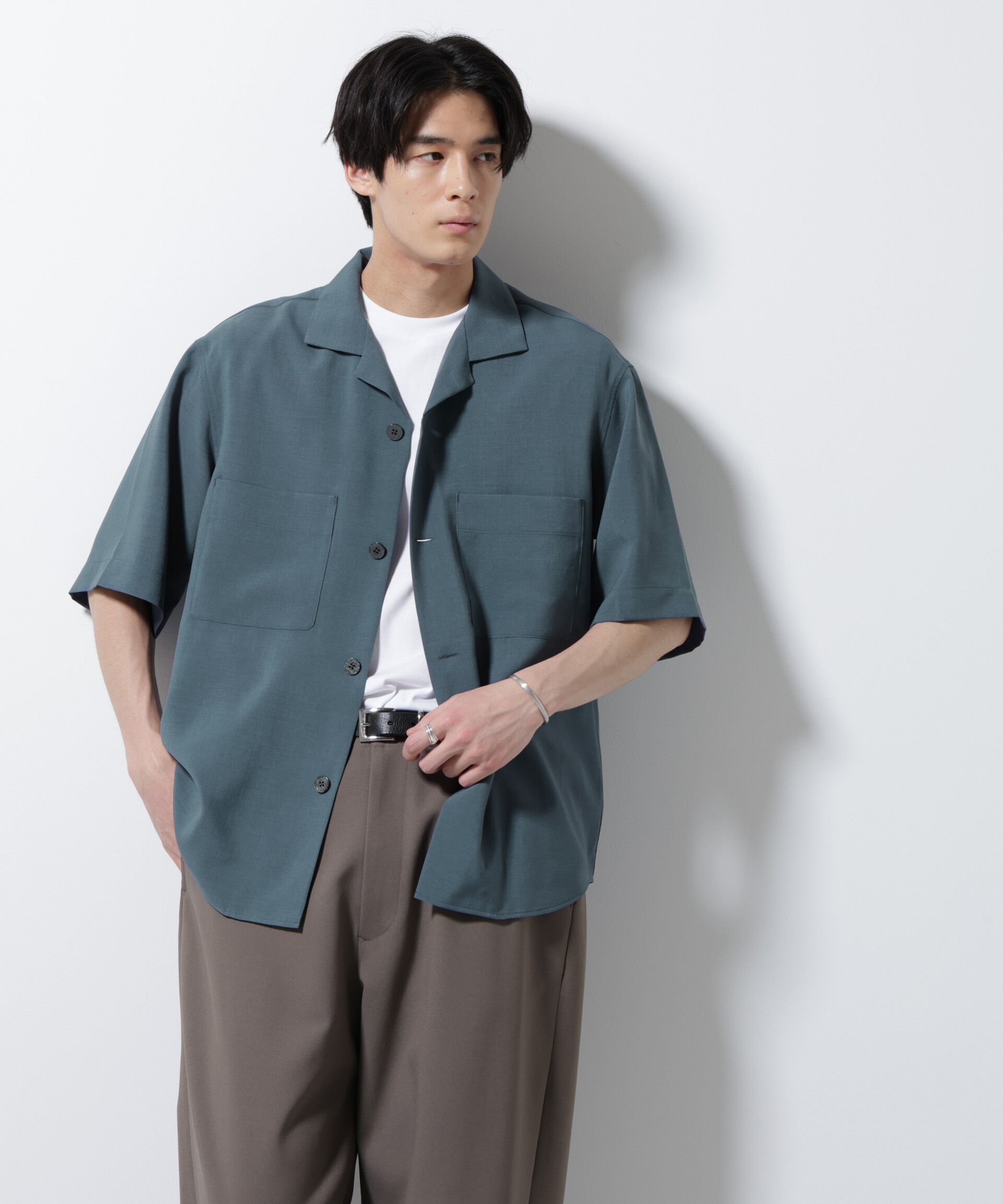 nano･universe「メランジドライオープンカラーシャツ（セットアップ可）」|シャツ・ブラウス|ブルーグリー 2