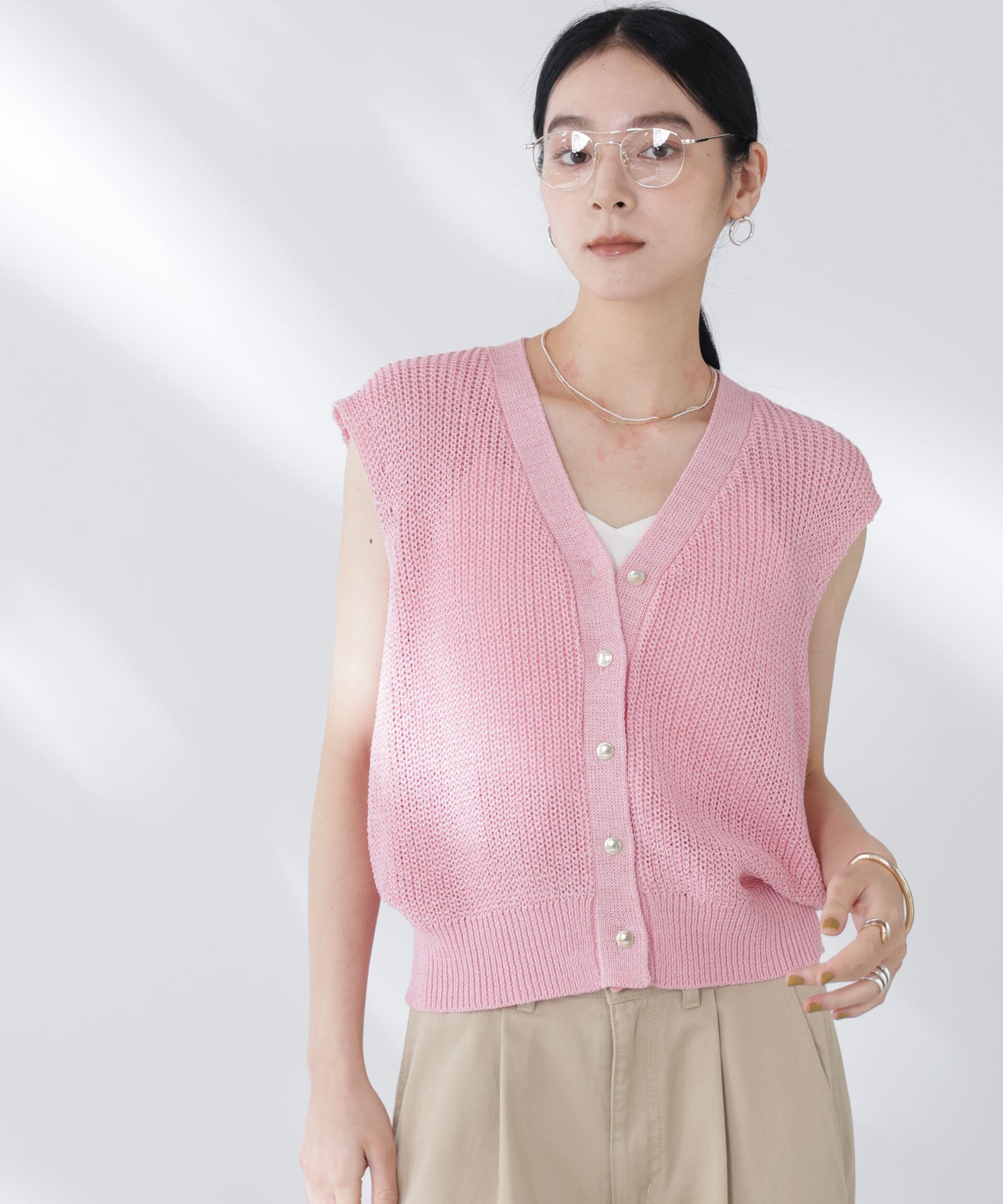 nano･universe「ペーパーヤーン畦ニットベスト」|ニット・セーター|