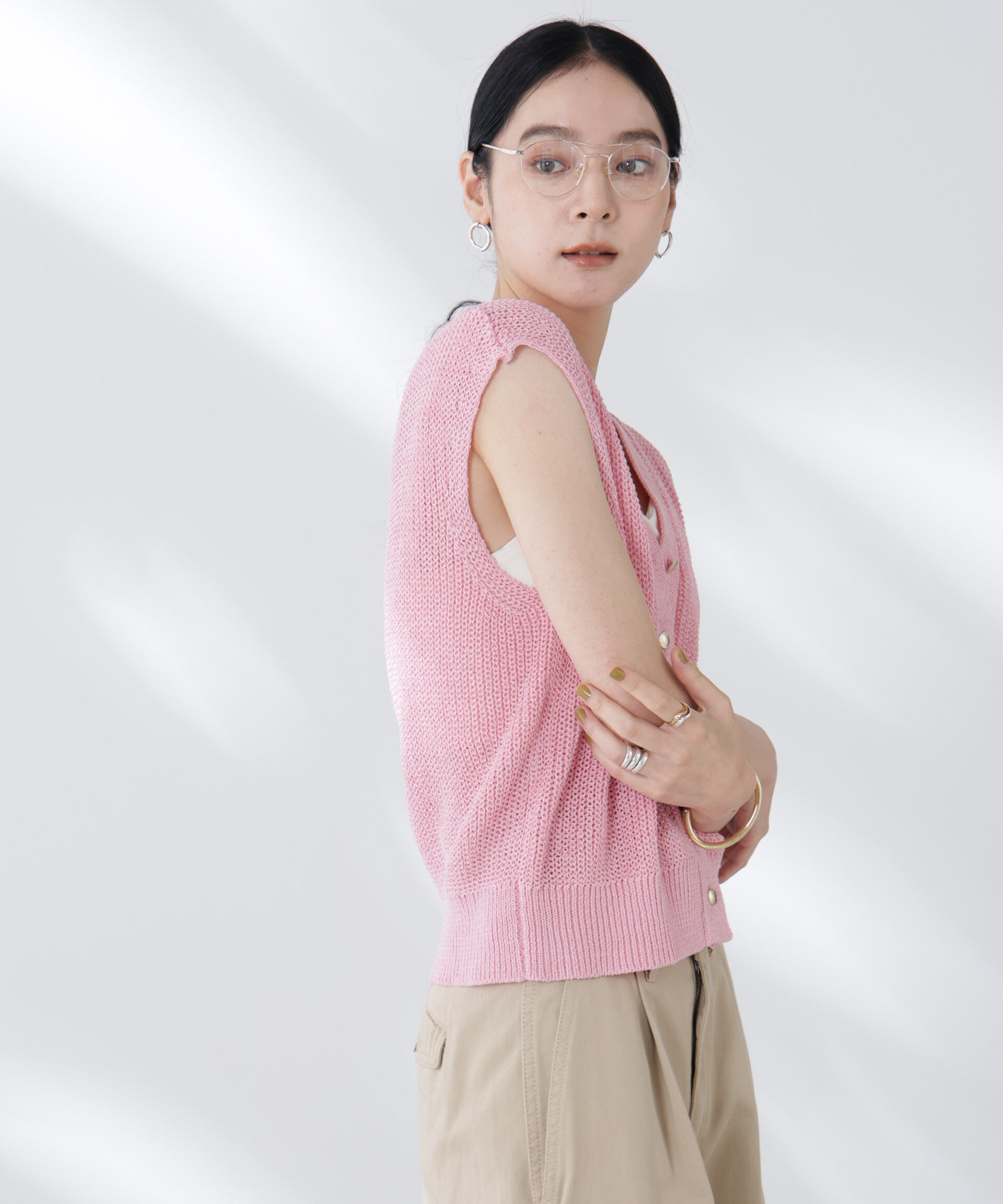 nano･universe「ペーパーヤーン畦ニットベスト」|ニット・セーター|