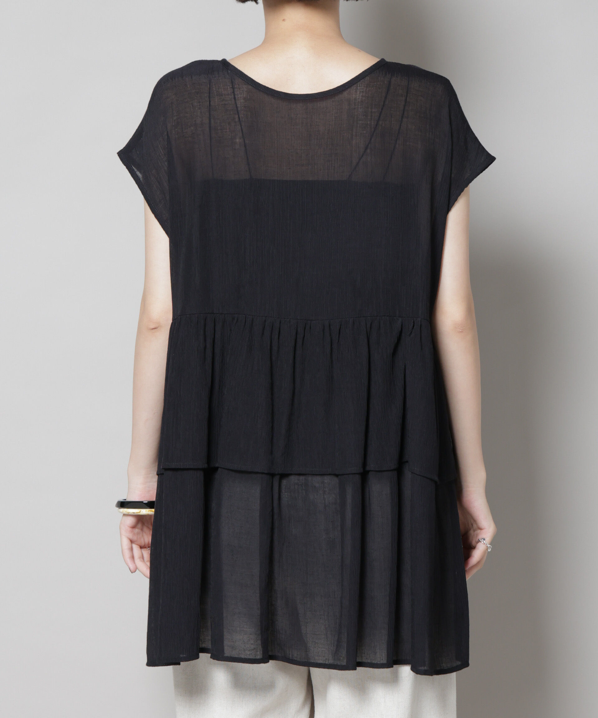 nano･universe「前後2wayシアー楊柳ノースリーブティアードブラウス」|シャツ・ブラウス|