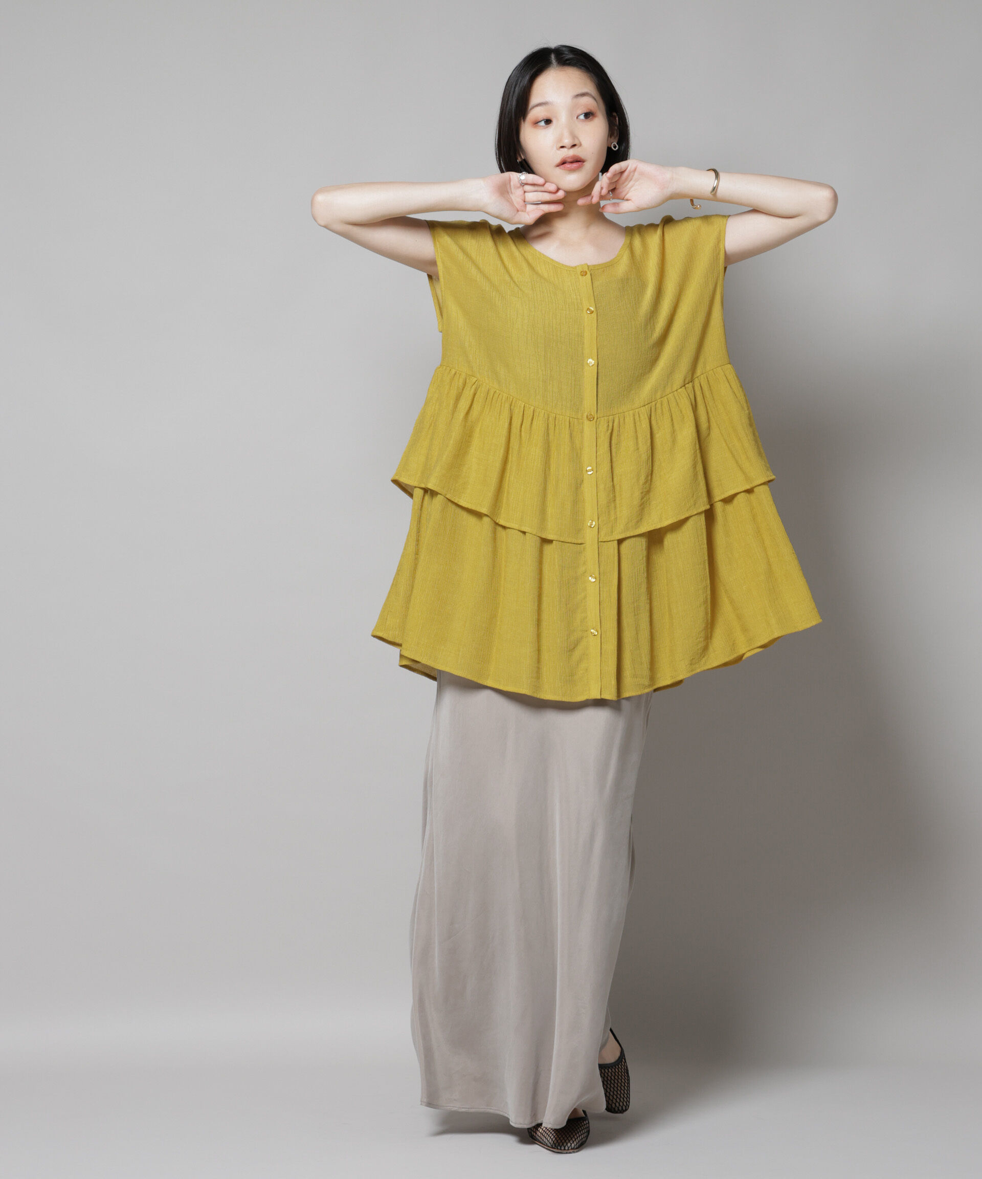 nano･universe「前後2wayシアー楊柳ノースリーブティアードブラウス」|シャツ・ブラウス|