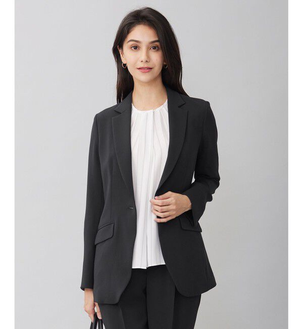 自由区「【セットアップ対応・洗える】トリアセダブルクロステーラード ジャケット」|テーラードジャケット|ブラック系