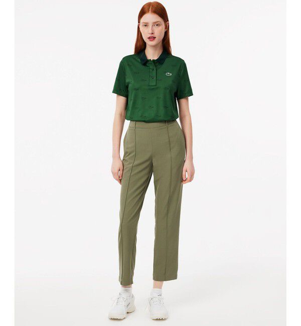 LACOSTE「UPF30+ UVカット センタークリース ストレッチテーパードスリムパンツ / ゴルフパンツ」|チノ|