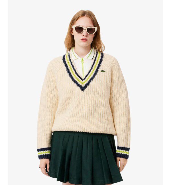 LACOSTE「ヘビーウェイト ウールチルデンニットセーター / Vネックニットセーター」|ニット・セーター|