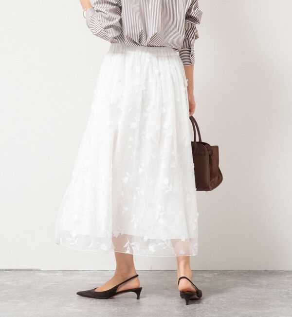 NOLLEY'S「ウォッシャブルチュール刺繍リバーシブルギャザースカート」|フレア|