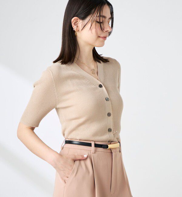 NOLLEY'S sophi「《手洗い可能》綿アセリブ半袖Vネックカーディガン」|カーディガン|