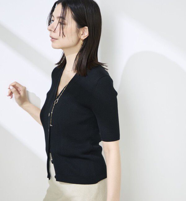NOLLEY'S sophi「《手洗い可能》綿アセリブ半袖Vネックカーディガン」|カーディガン|