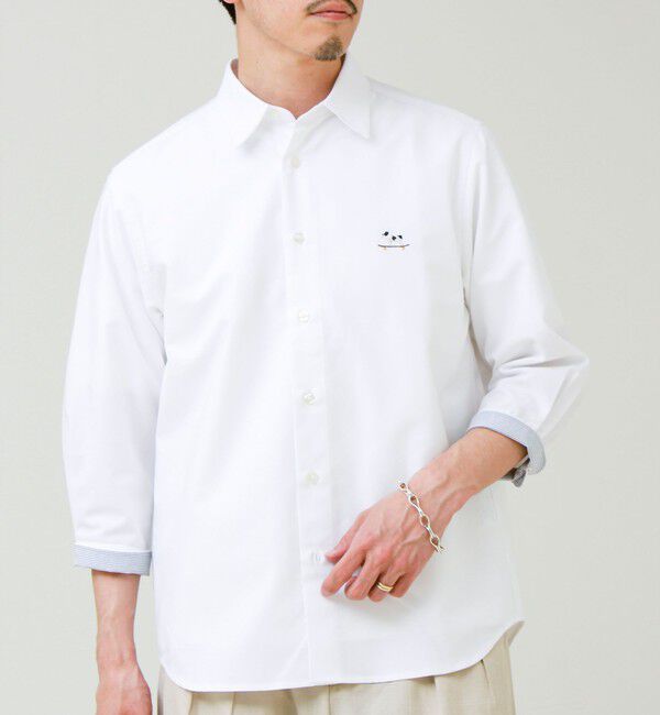 GLOSTER「【フレブル刺繍】七分袖シャツ ストライプ/無地」|シャツ・ブラウス|