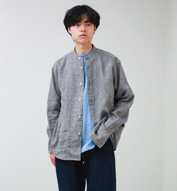 GLOSTER「【リネン100％】バンドカラーシャツ」|シャツ・ブラウス|インディゴブルー