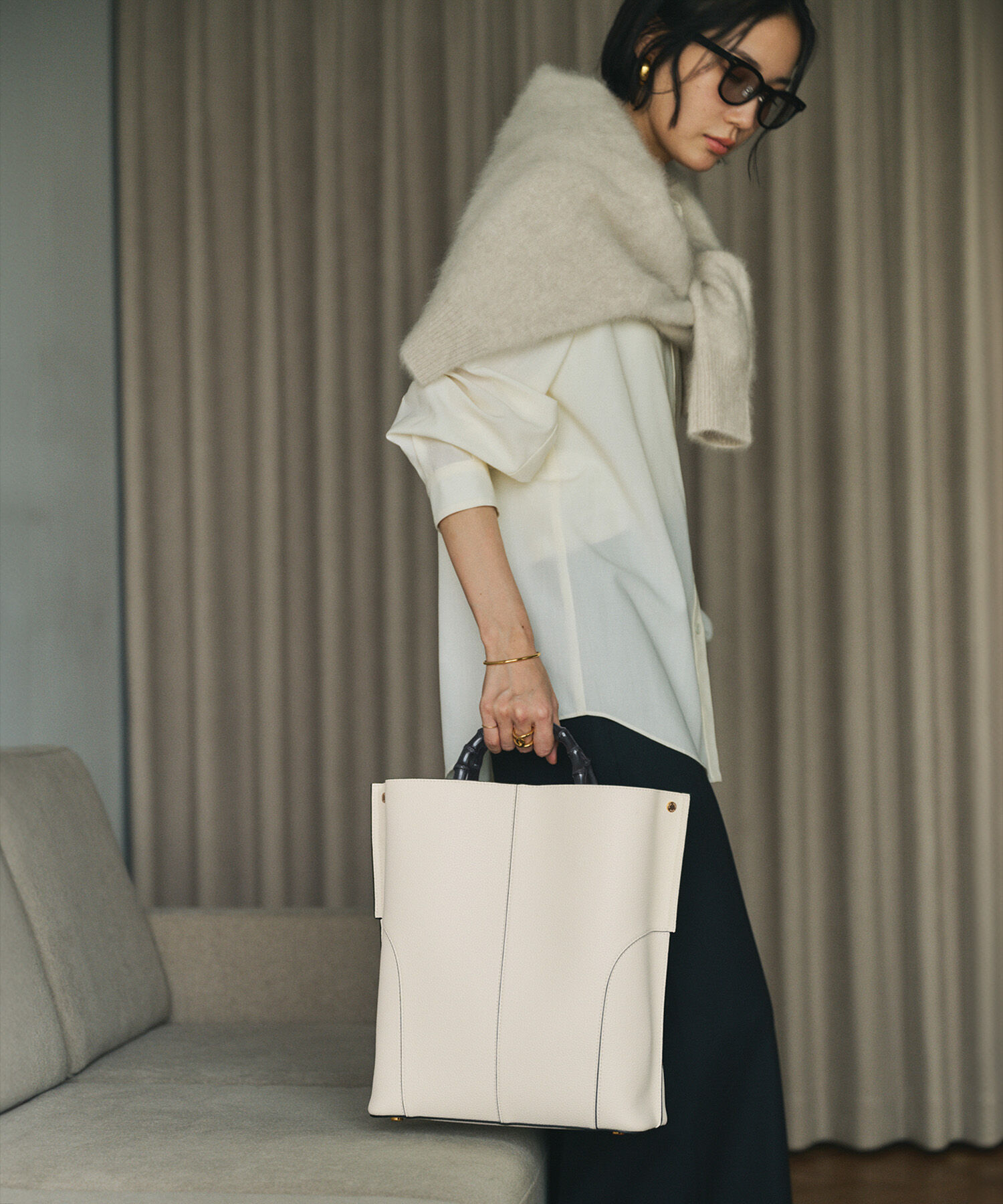 ROPE「【E'POR】BAMBOO BAG Large【通勤】【A4対応】【25AW】」|トートバッグ|オフホワイト(15)