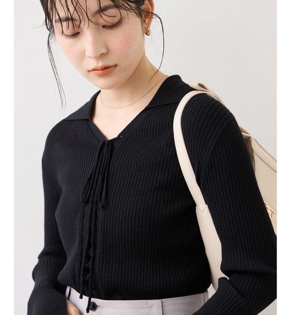VIS「レースアップリブニット」|ニット・セーター|ブラック(01)