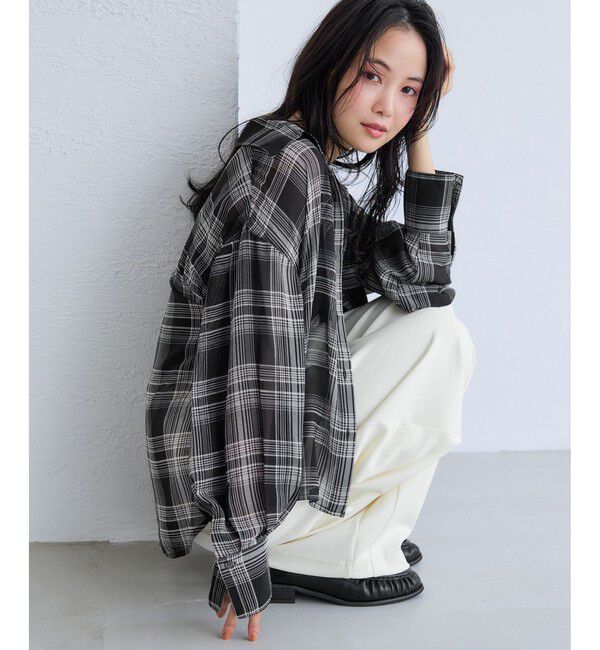 VIS「チェック＆シアーオーバーシャツ」|シャツ・ブラウス|ブラック系(02)